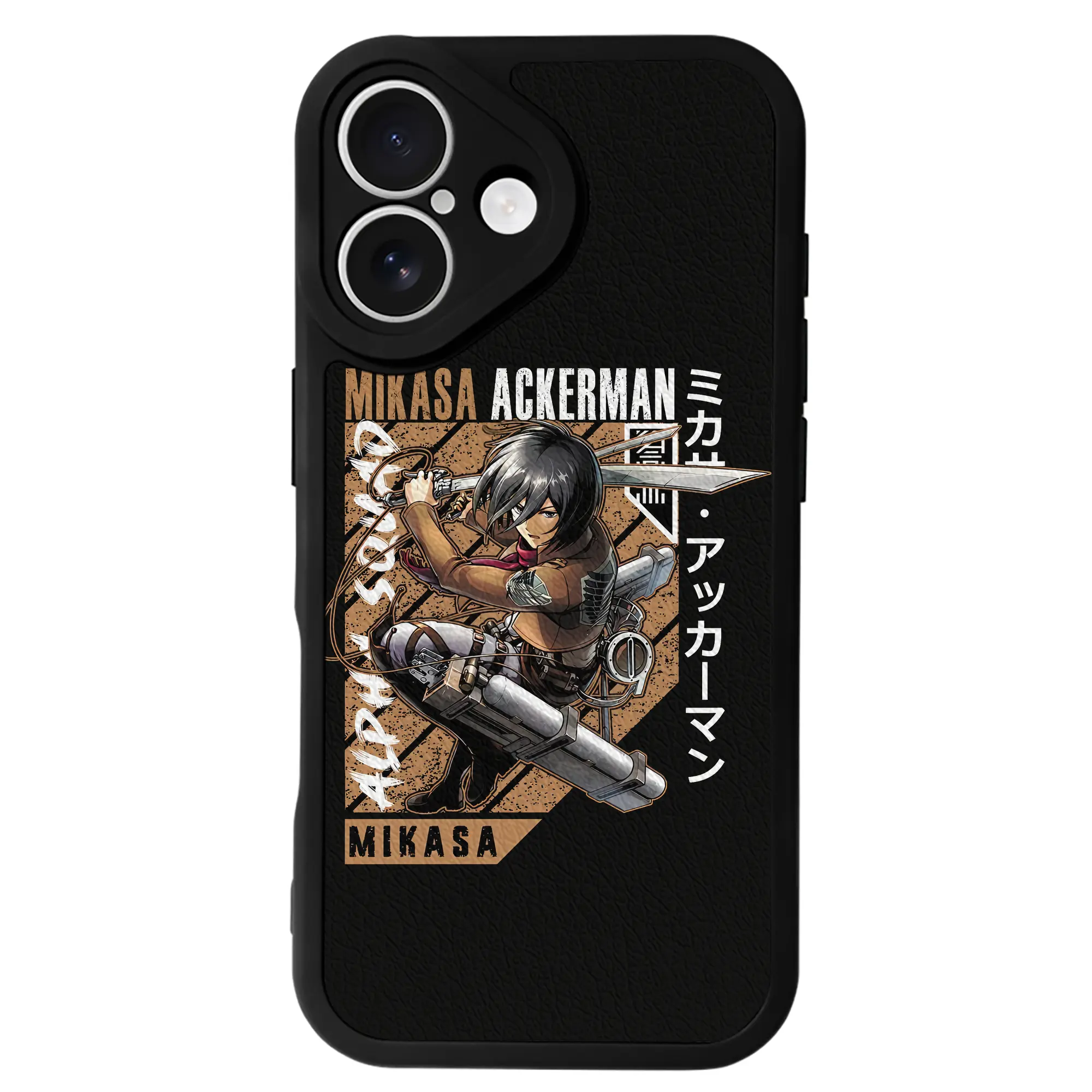 進撃の巨人 グッズ ミカサ・アッカーマン - IPhone 16シリーズ対応 ・ シリコンスマホケース ・ レザー調 ・ 高精度フィット ・ 耐衝撃 ・ ワイヤレス充電対応 ・ 精密カット